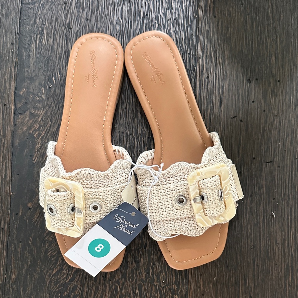 NWT- Universal Thread Target Beige Raffia Slide Sandals with Buckle